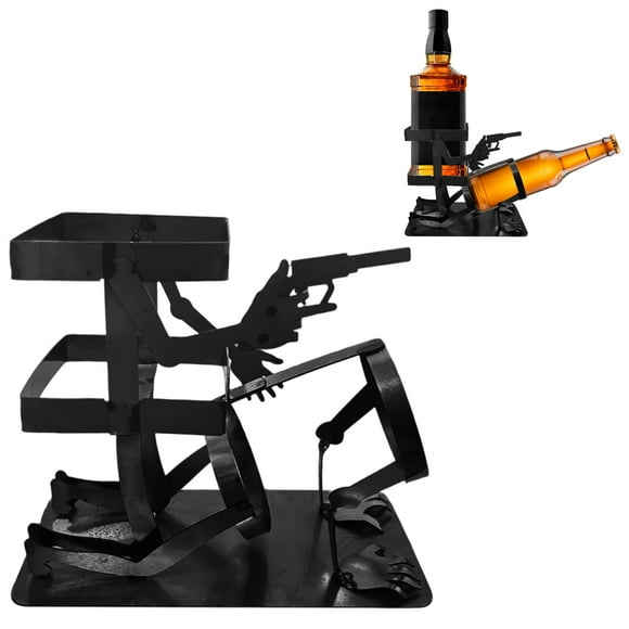 Skull And Wine Bottle Stand For Whiskey Beer Funny Metal Skull Skeleton Bar Decor For Whiskey Beer Steampunk Style Beverage Display Stand For Home Kitchen