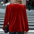 thumbnail image 4 of UTSJKR Women's Velvet Blouses Cocktail Evening Party Dressy Casual Long Sleeve Shirts Cowl Neck Ruched Long Sleeve Tops Red S, 4 of 6