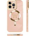 thumbnail image 4 of for iPhone 14 Pro Max Case [Support for Magsafe] Butterfly Pattern Magnetic Plating Screen Protector Luxury Elegant Case Camera Protector Soft Shockproof Protective Corner Back Cover -Pink, 4 of 12