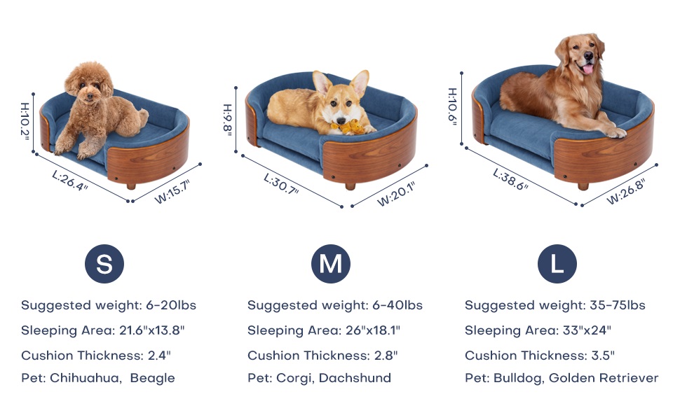 Scandinavian Dog Bed Mid-Century Pet Sofa,Orthopedic Pet Sofa with Removable Washable Cover,Velvet Cushion, Large Size 26.38*16.14*9.84 Inches