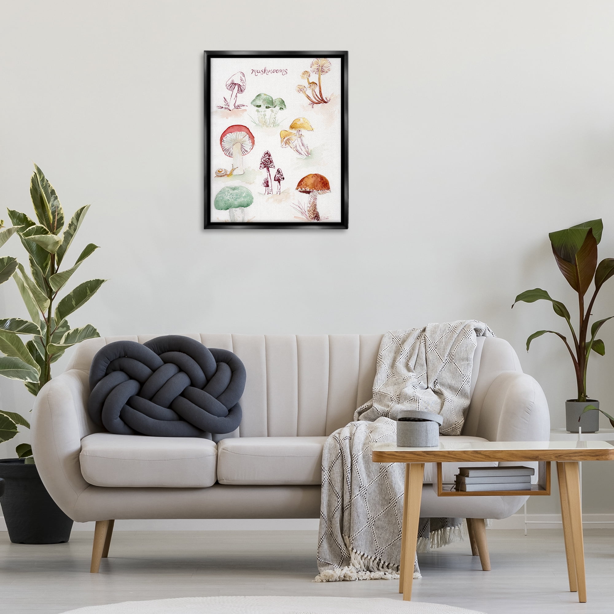 Stupell Industries Types Of Mushrooms Botanical & Floral Painting Black Floater Framed Art Print Wall Art, 25 x 31