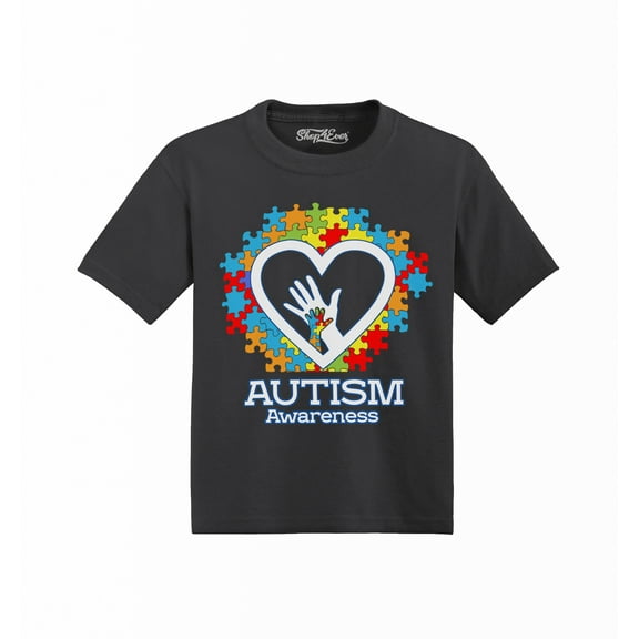 Shop4Ever Autism Awareness Hands in Heart Baby Toddler's Cotton T-Shirt 5T/6T Black
