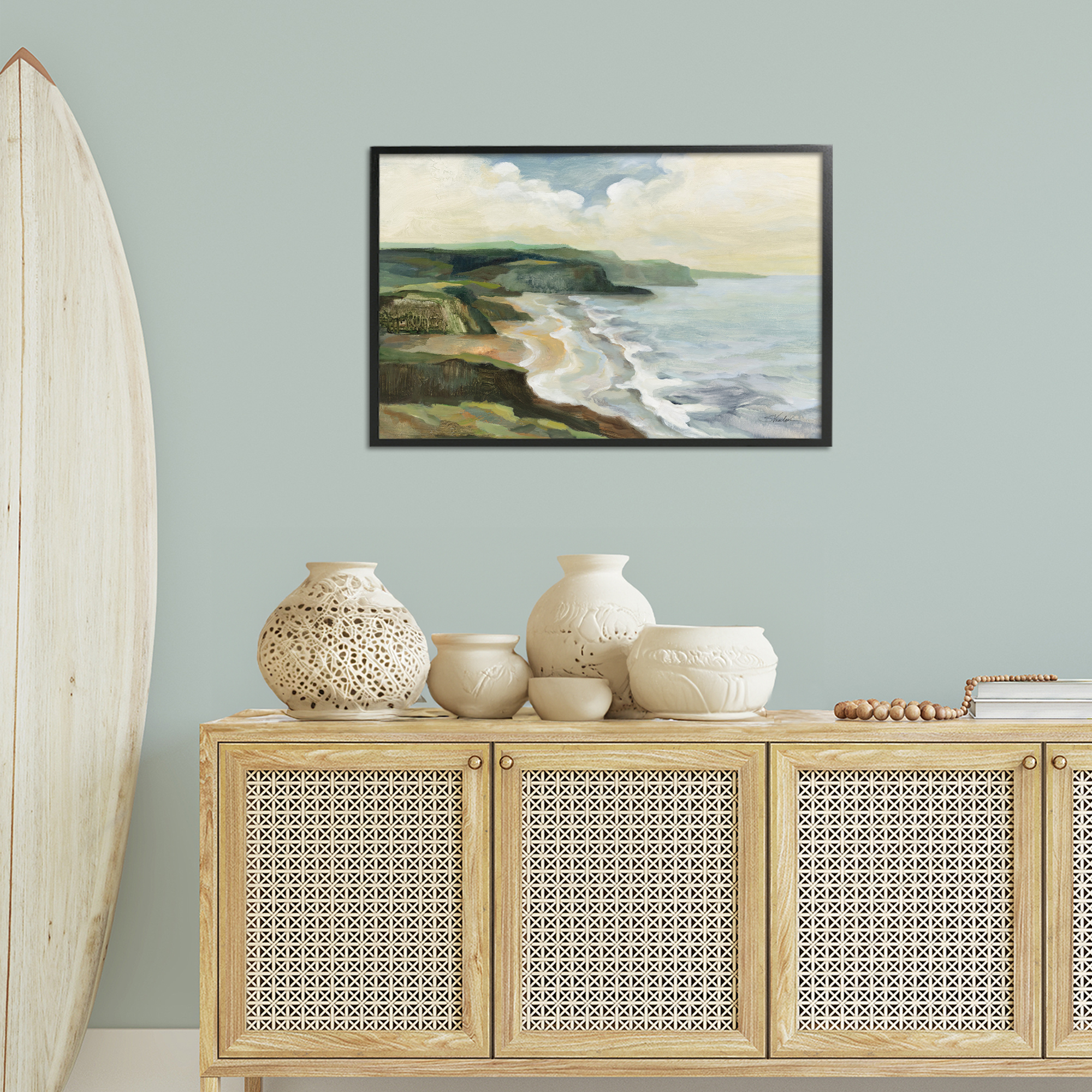 Stupell Industries Irish Coast Cliffs Landscape Painting Black Framed Art Print Wall Art, 30 x 20