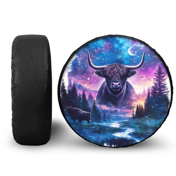 Garronmavis Rv Spare Tire Cover Sun Protection Universal Dustproof Waterpoof Spare Tire Cover for Rv Trailer Universal Fit SUV Truck Mountain Highland Cattle