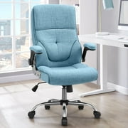Ergonomic Executive Office Chair with Wheels,Linen Fabric Home Office Desk Chairs High Back Computer Chairs with Back Support,Blue