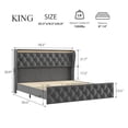 thumbnail image 6 of Queen/King LED Platform Bed Frame with Charging Station, Velvet Upholstered Bed Frame with Button Wingback Headboard, Metal Frame with No Box Spring Needed, Gray, 6 of 6
