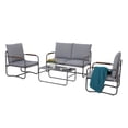 thumbnail image 4 of Metal Patio Outdoor Furniture Set, 4 Piece Outdoor Deep Seating Conversation Sets with Tempered Glass Top Coffee Table, Sectional Metal Frame Patio Furniture Sofa Set with 4” Cushions, 4 of 8