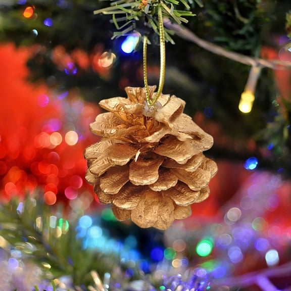 YOHAVEN Golden Pine Cone Ornaments 12 Pack Rustic Hanging Christmas Decorations for Tree Photography Props Tabletop Holiday Party Home Decor 1.5"-2"