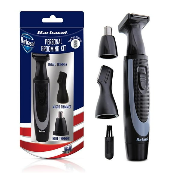 Barbasol Personal Grooming Kit with Stainless Blades - Battery Operated Detail Trimmer and Micro Trimmer
