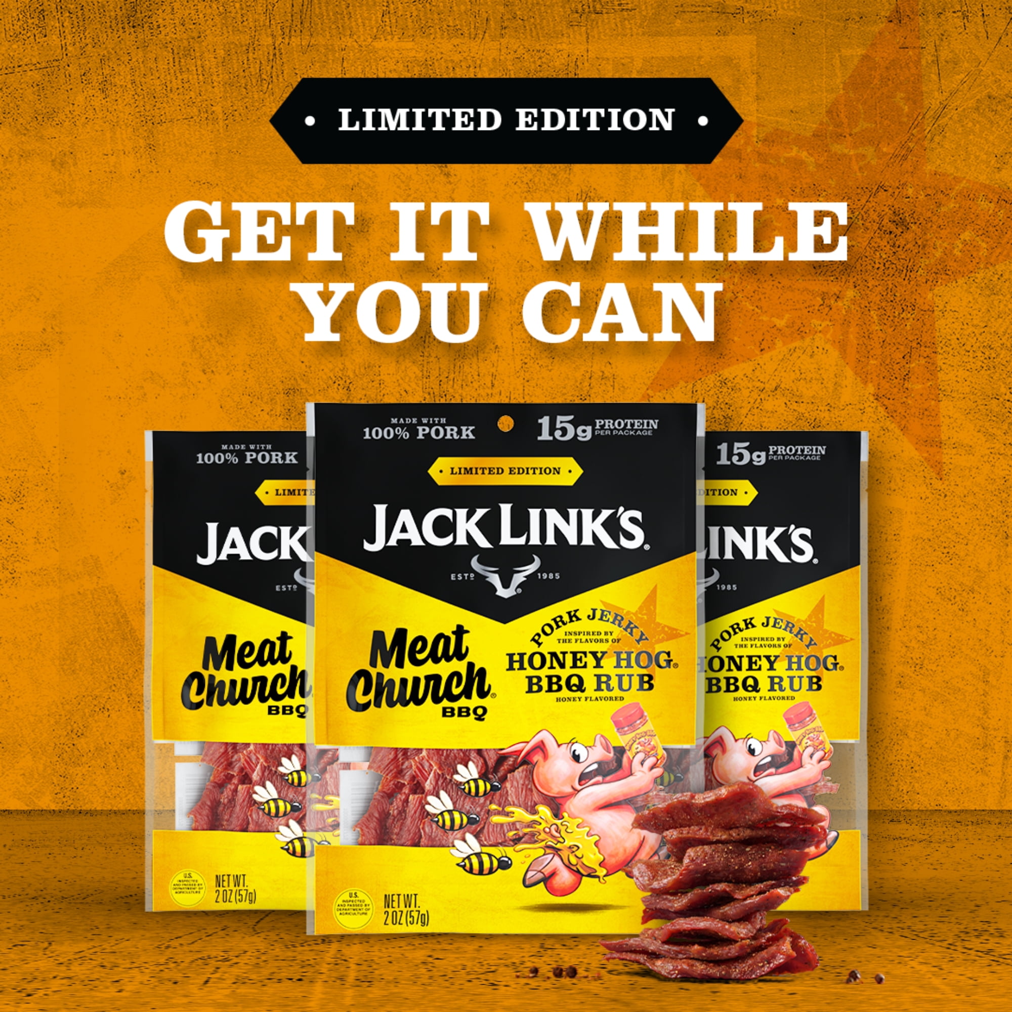 Jack Link's & Meat Church Honey Hog BBQ Pork Jerky, 2 Ounce