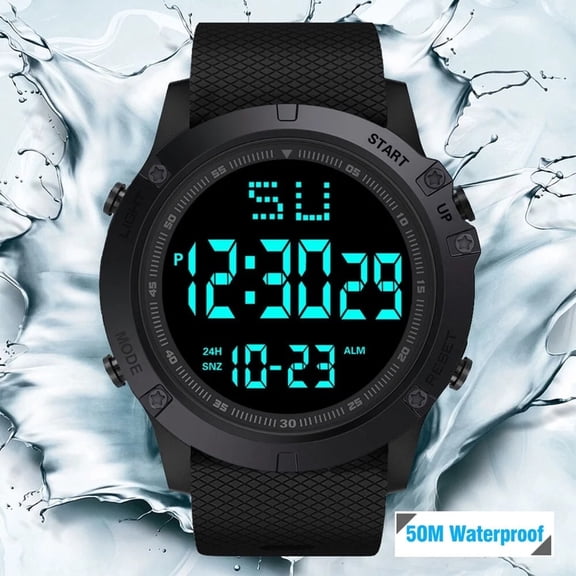 Ruizzi 50M Waterproof Digital Sports Watch, LED Backlight Multifunctional Wrist Watch with Stopwatch, Alarm & Calendar