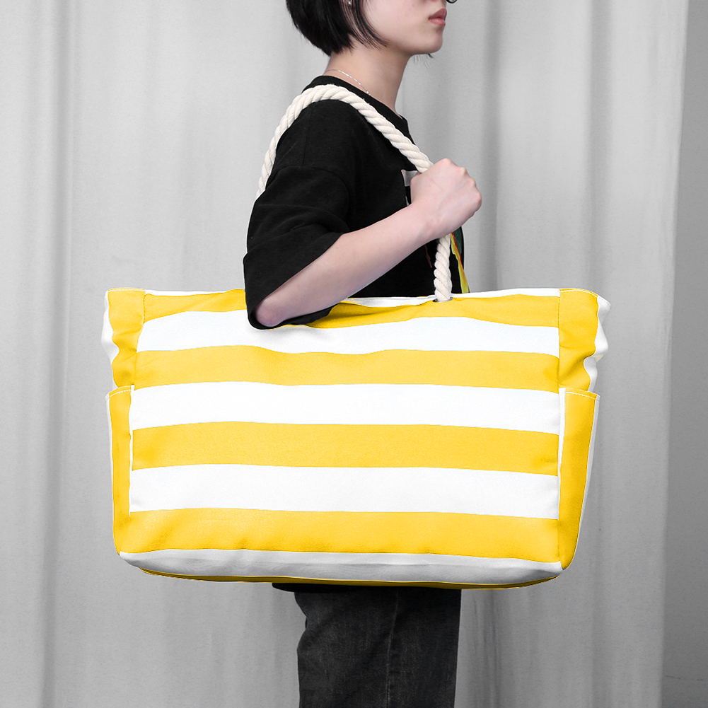 STRIPED CANVAS TOTE BAG - Yellow