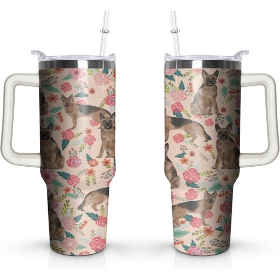 German Shepherd Gifts - Dog Lovers Gifts for Women - Gifts for Dog Mom - German Shepherd Insulated Tumbler - With Handle and Silicone Straws 40 OZ