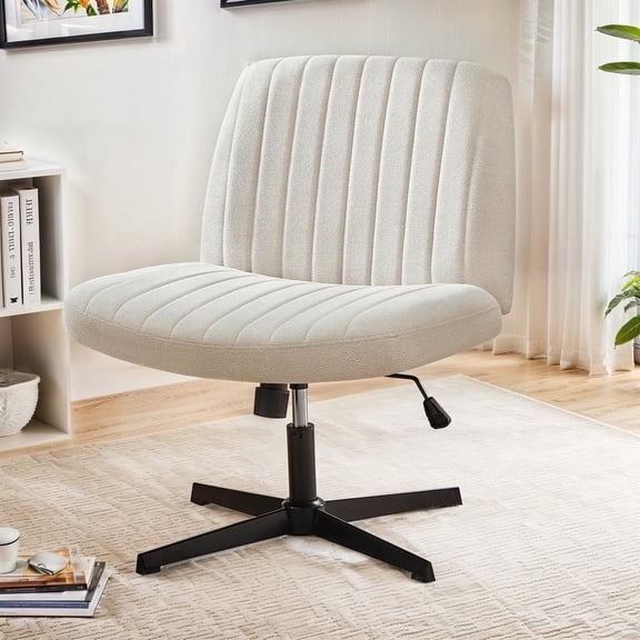 TINKLE WELL Criss-Cross Legged Armless Chair with Wide Seat, Height-adjustable tilt and swivel, and Soft Fabric for Home Office, Bedroom, Study Room, and Student Desk Seating, Beige