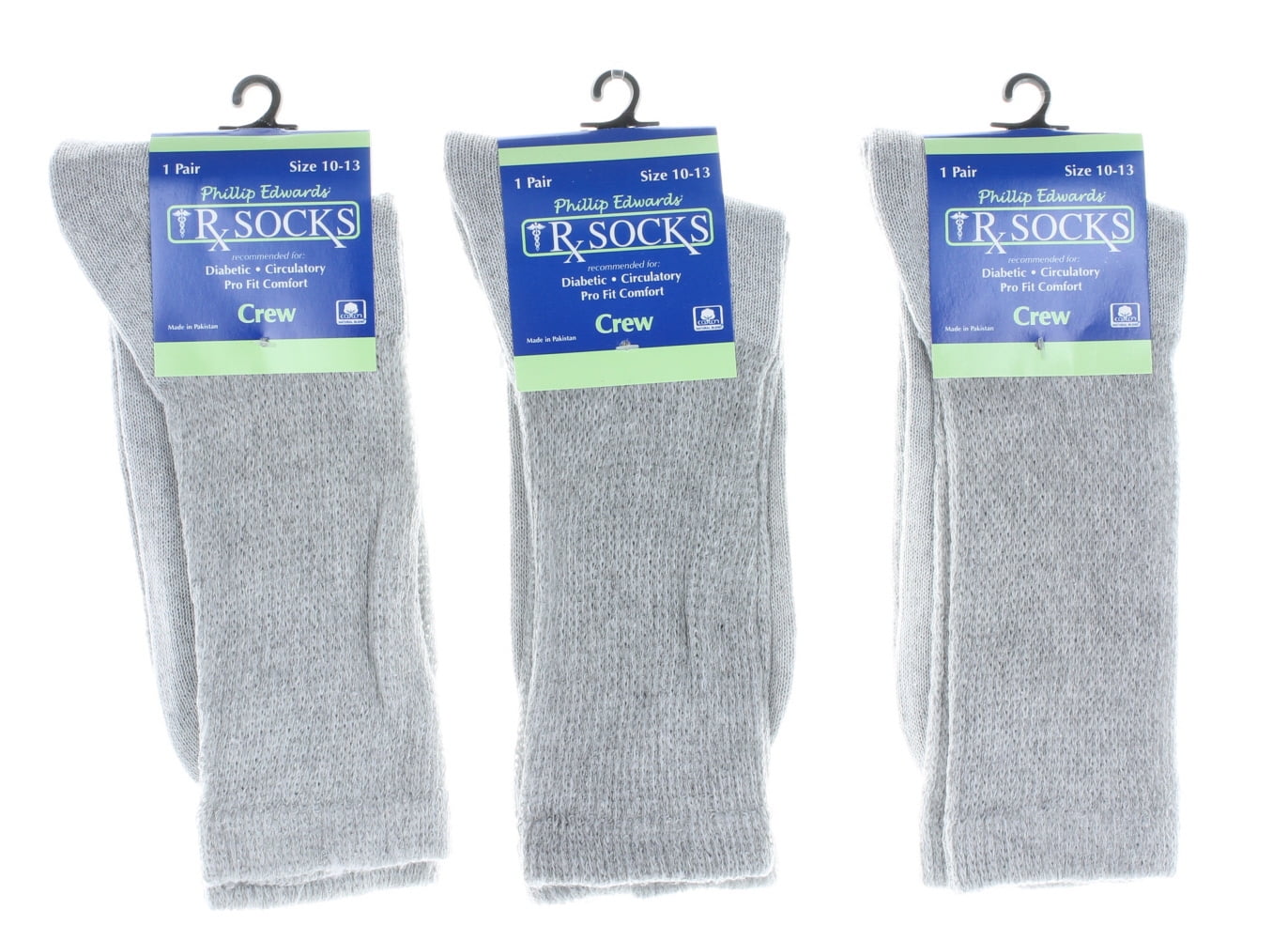 3 Pairs Phillip Edwards Rx Diabetic Crew Socks Gray Circulatory Size 10-13