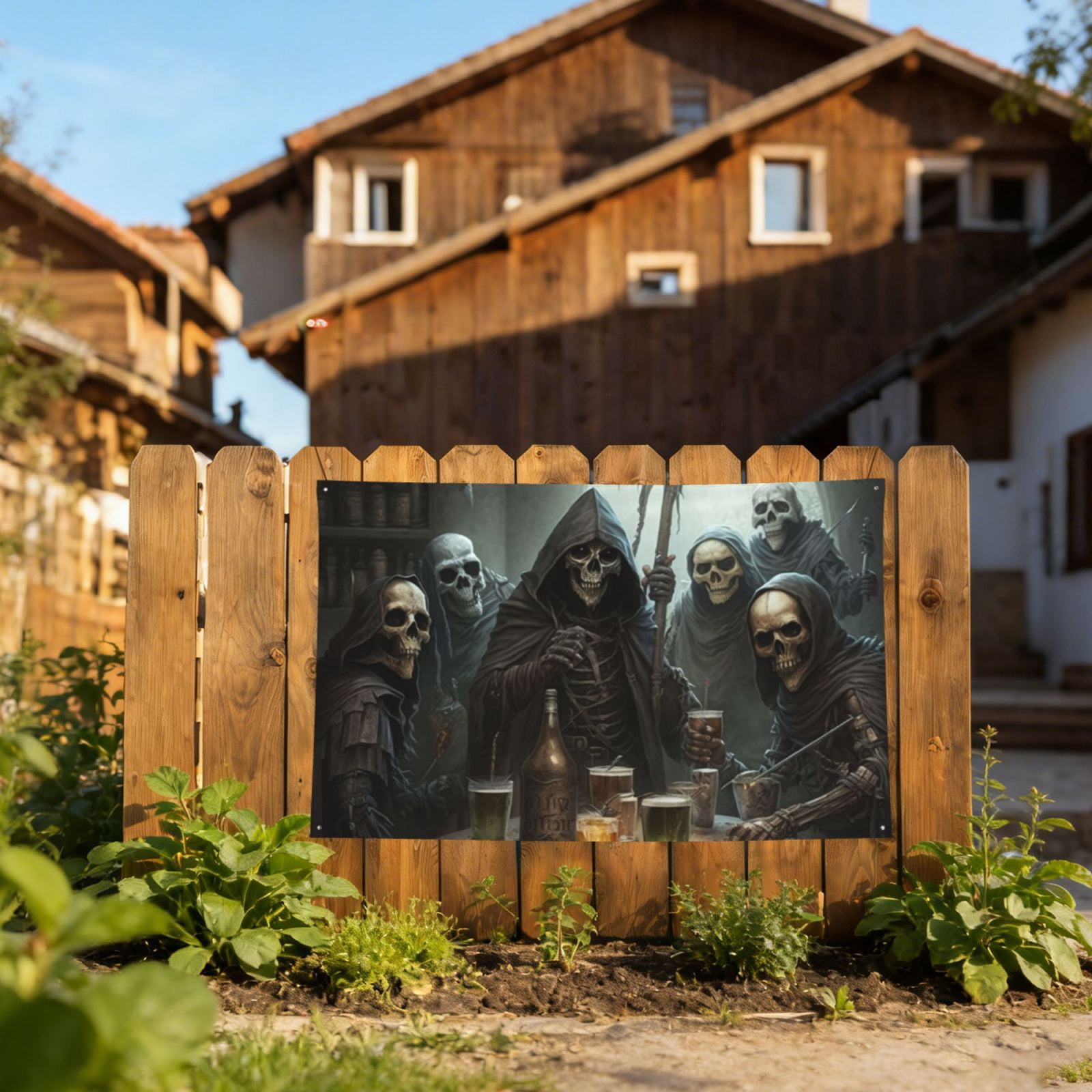 Grim Reaper Party Funny Skull Four Hole Decorated Banner Flag for Garden Yard Home Decoration Indoor Outdoor 4x6 Ft