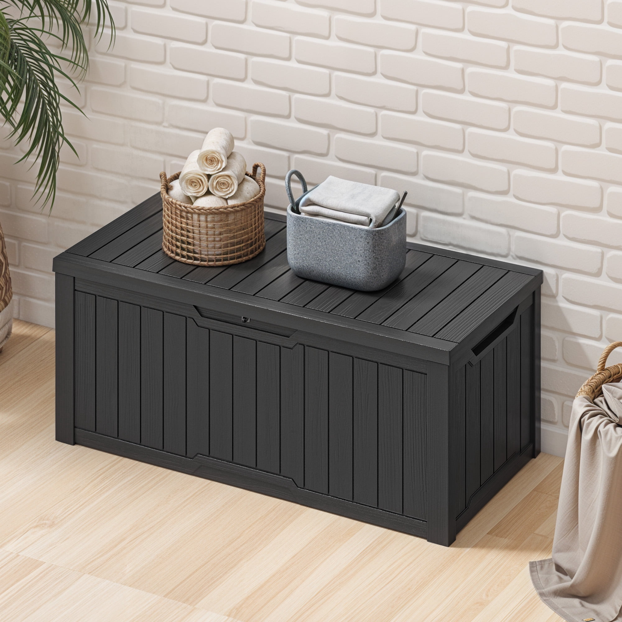 Uforic Outdoor 100 Gallon Resin Deck Box, Weatherproof&Lockable,Black