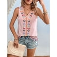 thumbnail image 5 of Deliqiba Women'S Casual Sleeveless V Neck Embroidered Graphic Print Tank Top Boho Tassel Hem Tops Pink XXL, 5 of 7