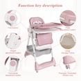 thumbnail image 6 of Adjustable Baby High Chair for 0-6 Years Old, Portable Infant Feeding Seat with Safety Belt, Lockable Silent Wheels, Easy-Clean Design for Dining & Living Room, Pink, 6 of 10