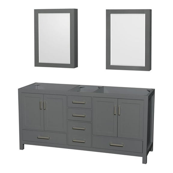 Wyndham Collection Sheffield 71" Metal Double Bathroom Vanity in Dark Gray