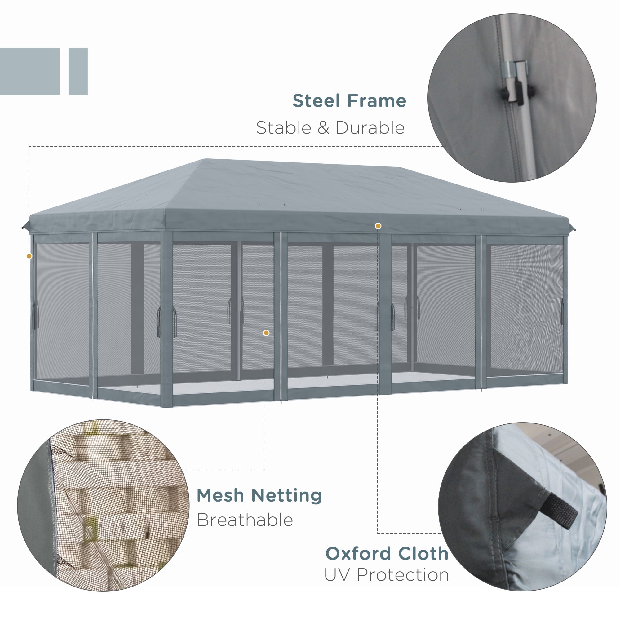 NOBOLEA 10' x 20' Outdoor Pop-Up Gazebo with Mesh Sidewalls, UV-Protected Party Tent with Carry Bag for Outdoor, Garden, Patio, Gray