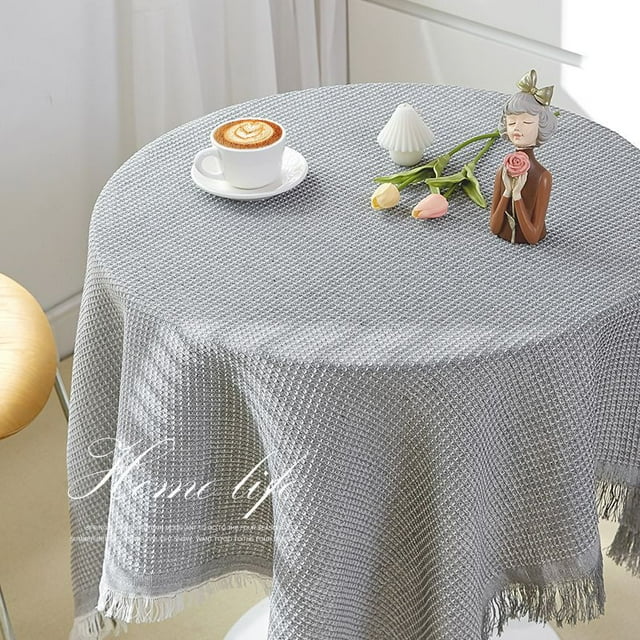 French tablecloth Japanese style cotton linen white high-grade light luxury coffee table round table tablecloth bedside table desk square table