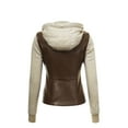 thumbnail image 2 of Made by Johnny Women's Faux Leather Zip Up Moto Biker Jacket with Hoodie XXL COFFEE_OATMEAL, 2 of 6