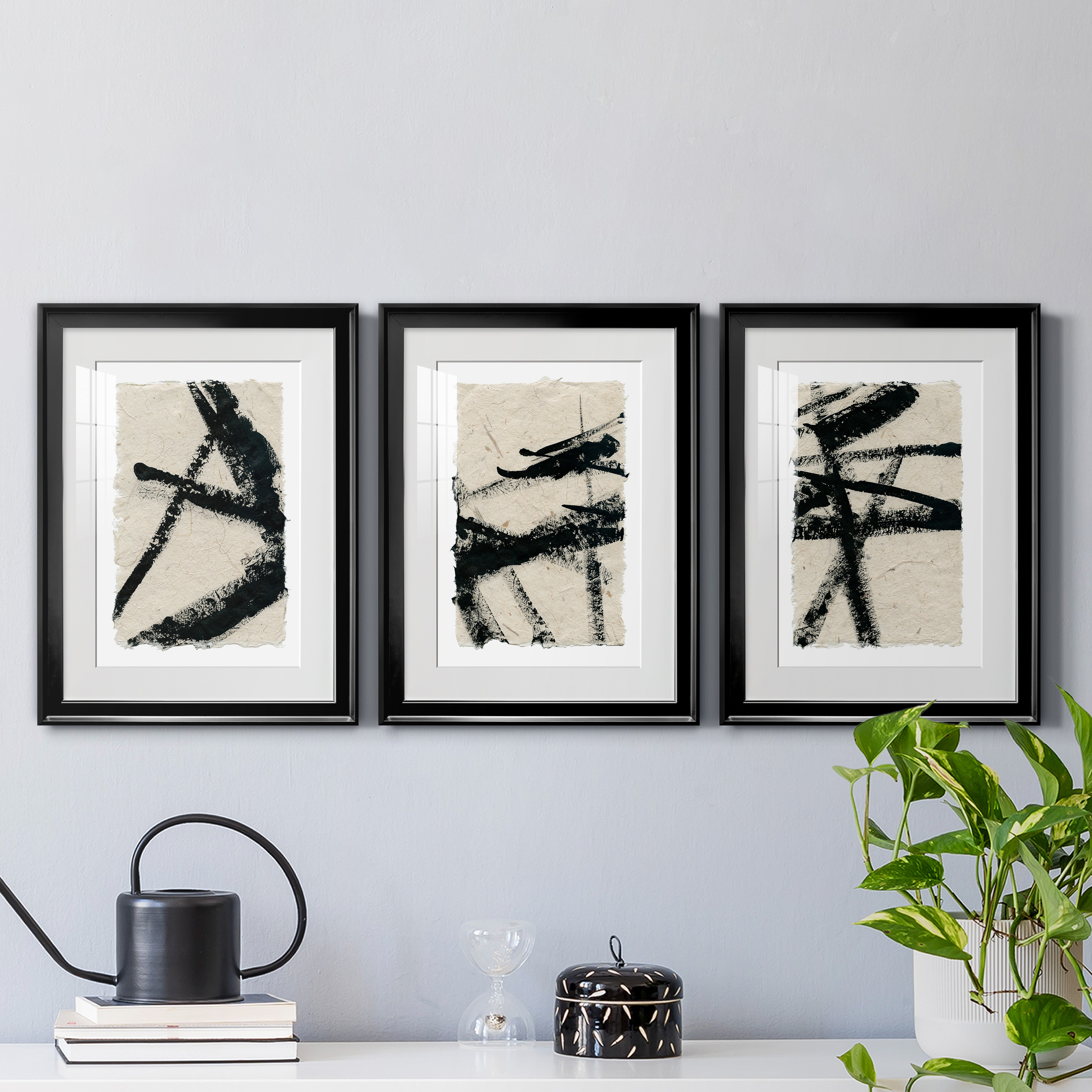 Lines Crossed I Premium Framed Prints Set of 3 - Ready to Hang - 22 x 30 Each - Black Frame