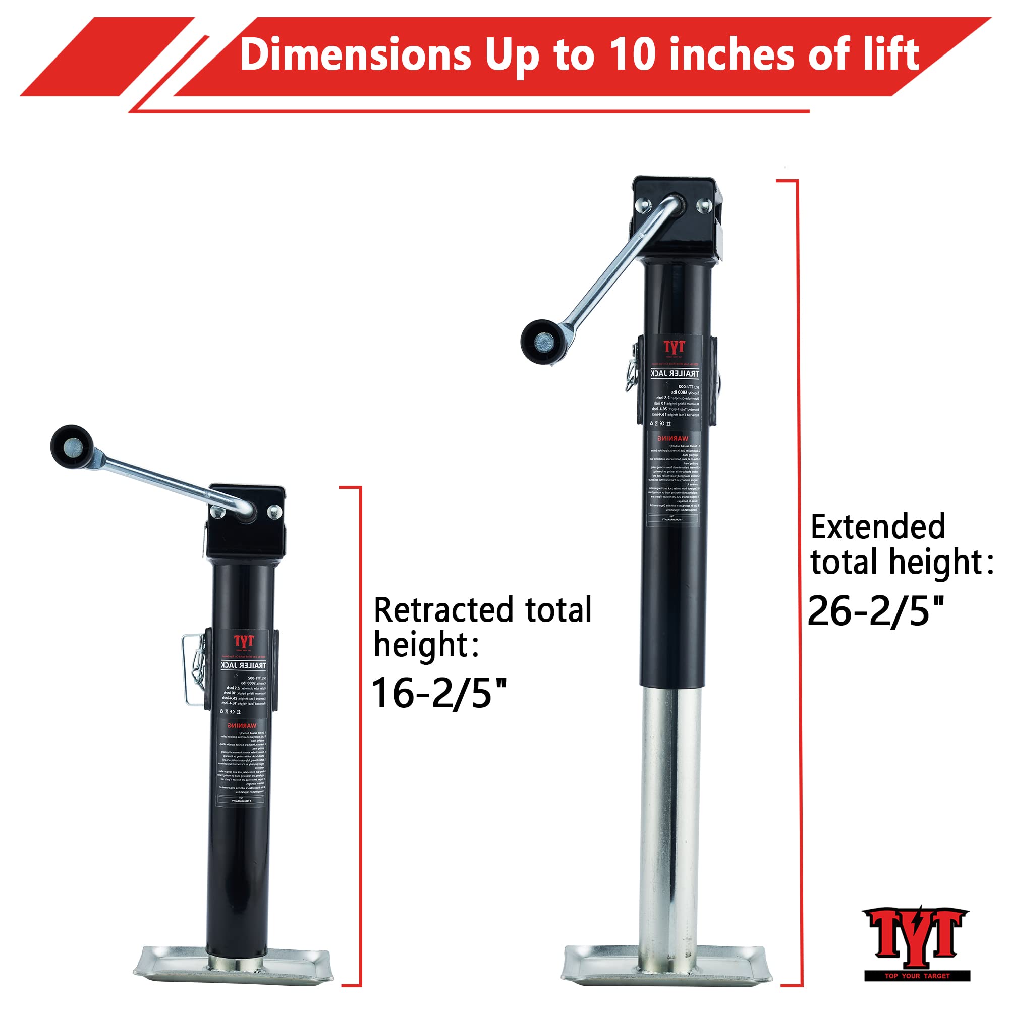 TYT 5000 lbs Weld On Pipe Mount Swivel Trailer Jack, 10" Vertical Travel Trailer Tongue Jack for Boat Trailer, Pop-up Camper, Small Travel Trailer