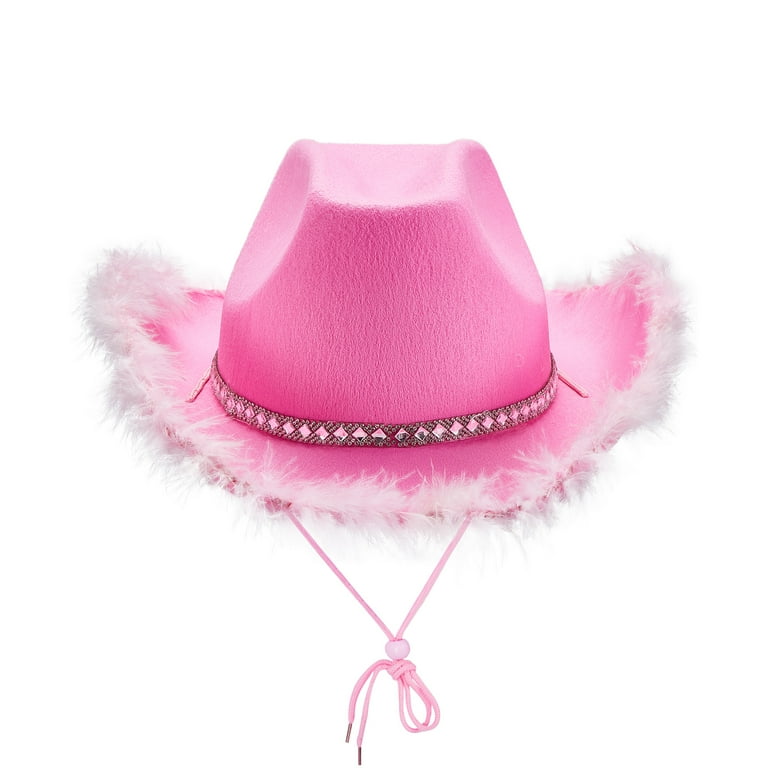 Winter Savings !40g Turkey Feathers Hat with Feathers Boa Novelty Pink  Feather Blinking Rhinestone Cowboy Hat Dancing Wedding Crafting up Wedding