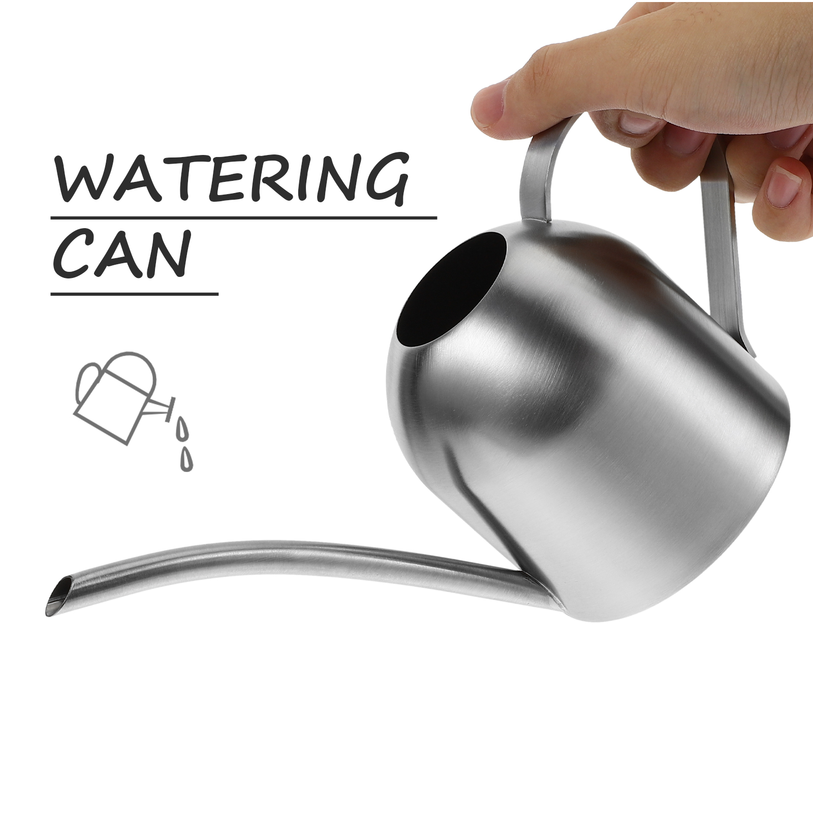 SKISUNO Gardening Watering Can Silver Stainless Steel 1Set For Indoor Plants Care