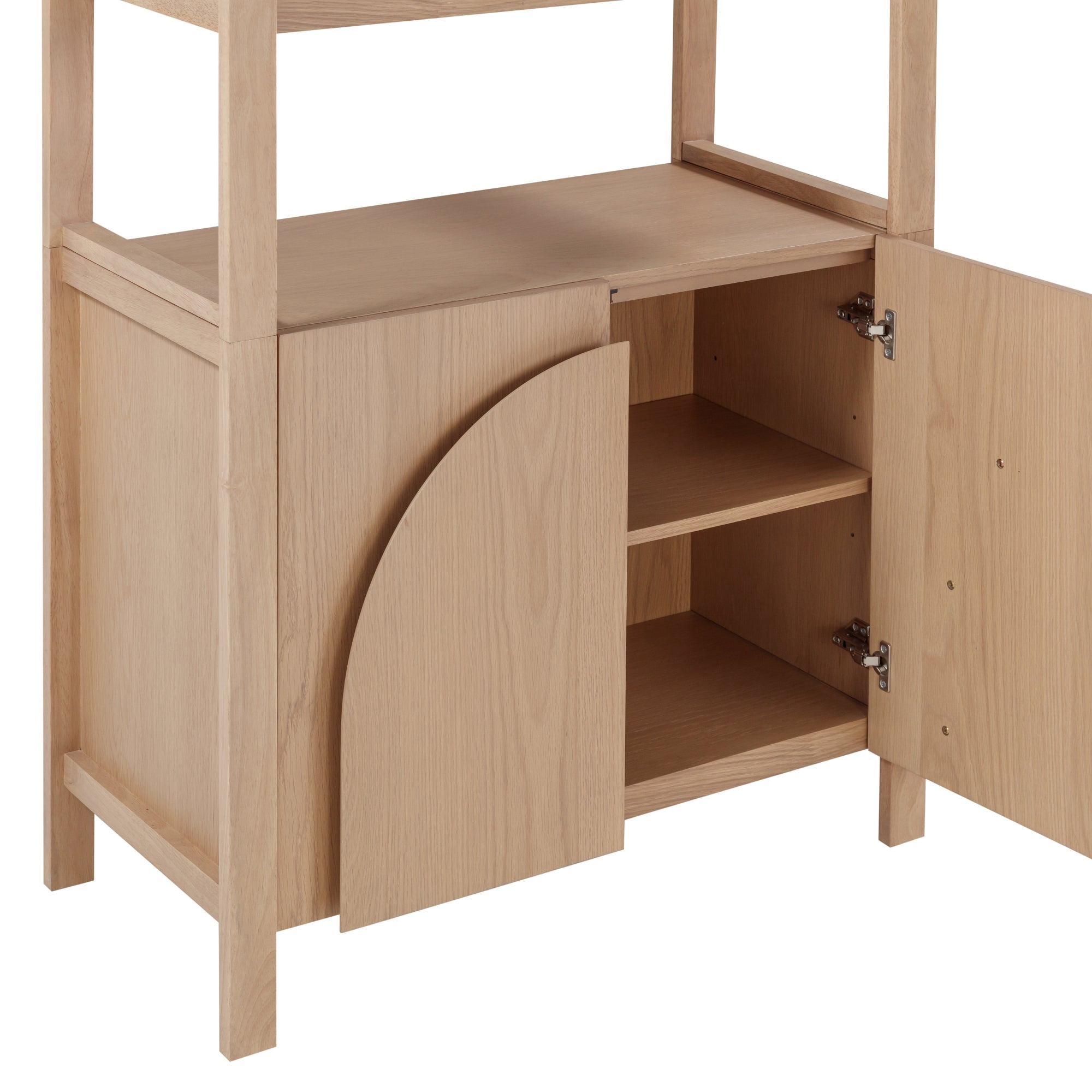 Nathan James Iris 3 Tier Bookshelf, Arched Bookcase Cabinet, Solid Wood Bookcase with Cabinet Base, Boho Bookshelf in Raw Oak Finish