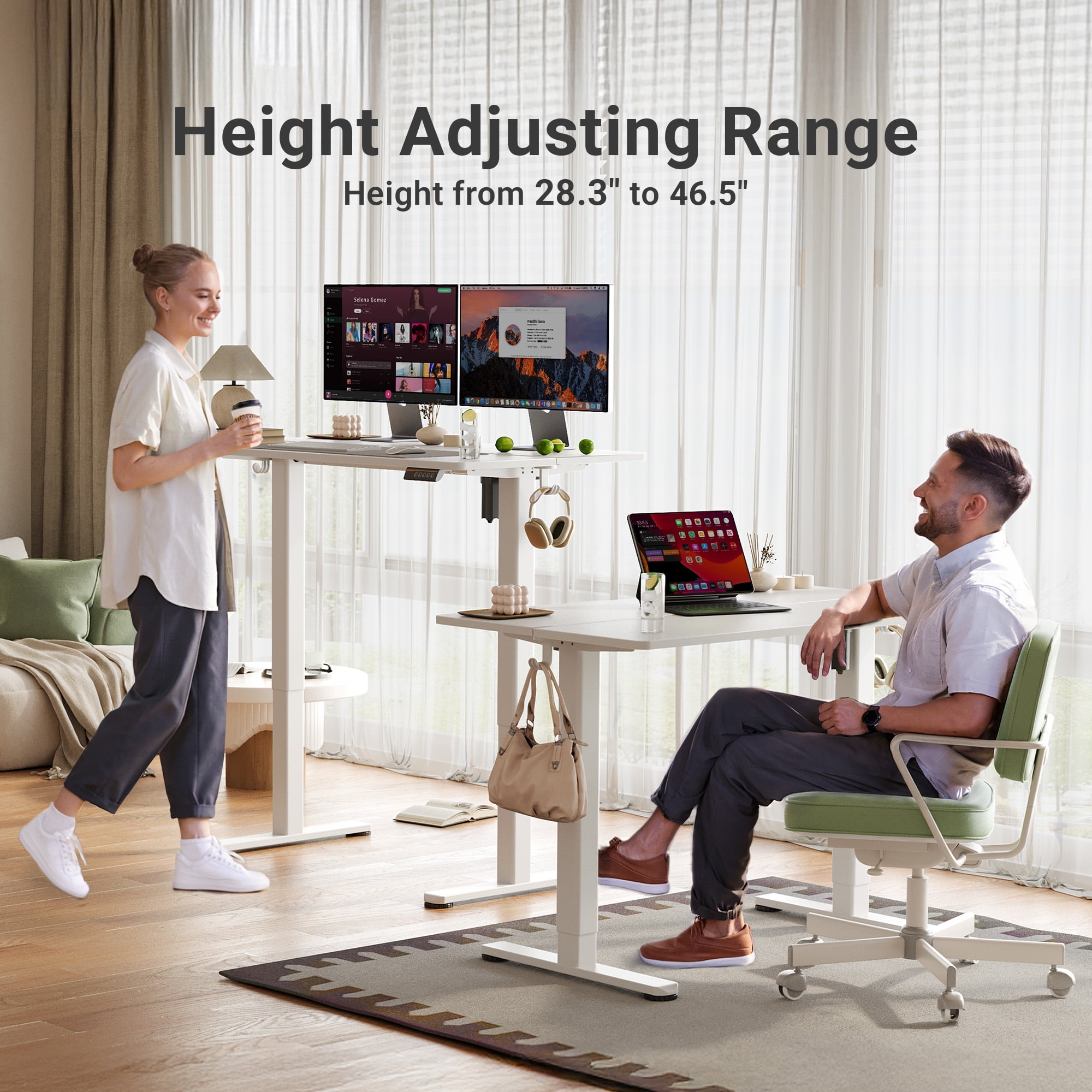 Innovar 48 inch Electric Standing Desk, Height Adjustable Computer Stand up Study Desks,Home Office Sit to Stand Motor Rising Table,Small Wooden Work Desks W/Memory Preset,White,24" Wide