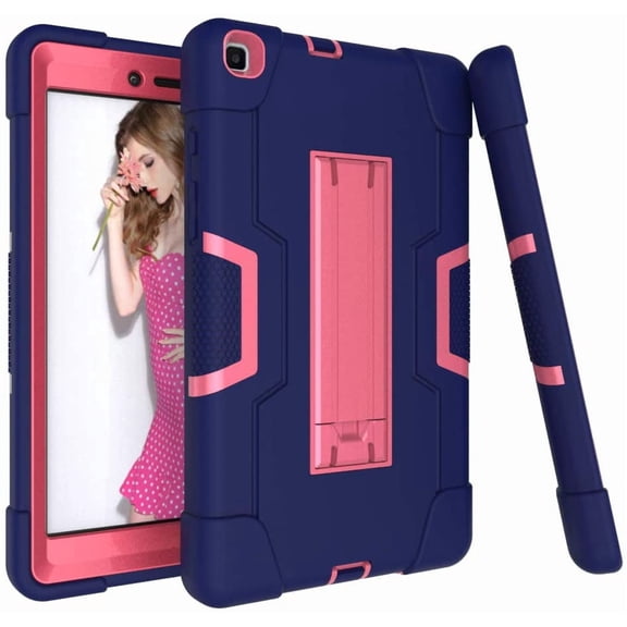 for Galaxy Tab A 8.0 Case 2019, REQO Heavy Duty Rugged Full-Body Hybrid Shockproof Drop Protection Cover with Kickstand for Samsung Galaxy Tab A 8.0 2019 Model SM-T290 /SM- T295 (7-NavyBlue RoseRed)