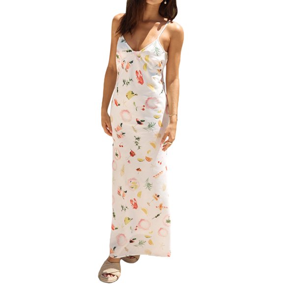 Gupgi Women's Long Cami Dress Sleeveless Spaghetti Strap Bodycon Dress Summer Slip Dress