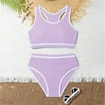 thumbnail image 3 of Xudanell Girls Solid Swimsuit Toddler Girls 2 Piece Bikini Vest Briefs Split Swimsuit Teen Girl Swimsuits Two Piece Light Purple 14-15 Years, 3 of 9