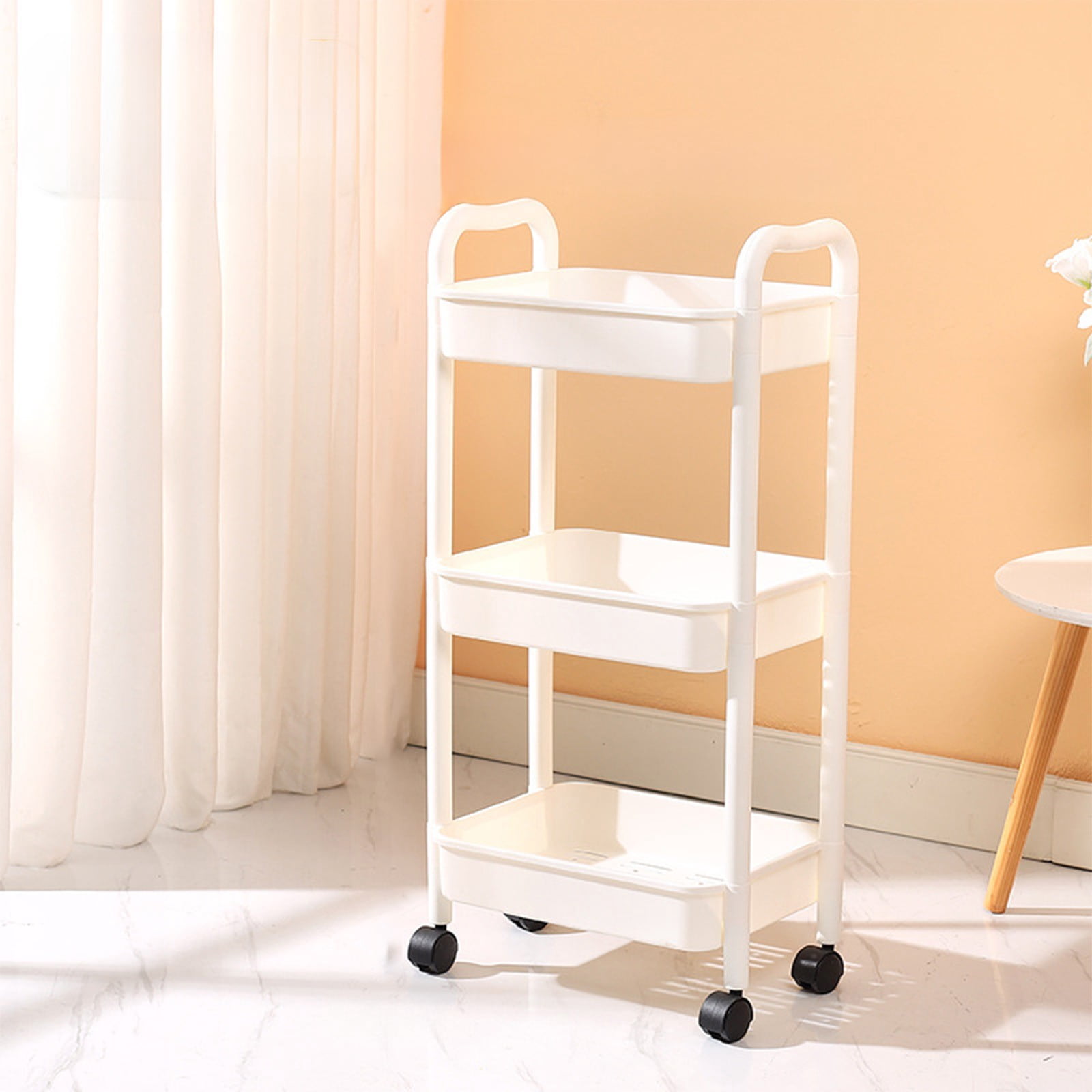 Cadorn 1PCS 3-Tier Kitchen Utility Cart with Handles & Wheels,Black/White,Bathroom Storage Organizer for Home,Kitchen,Bathroom,Mobile Shelving Unit for Space-Saving Organization