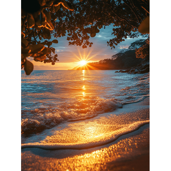 Golden Sunset Ocean Beach Canvas Print/Wall Art， Perfect for Living Room， Bathroom， and Hotel Decoration