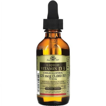 Solgar Liquid Vitamin D3 (Cholecalciferol) 125 mcg (5,000 IU) - Natural Orange Flavor 2 oz
