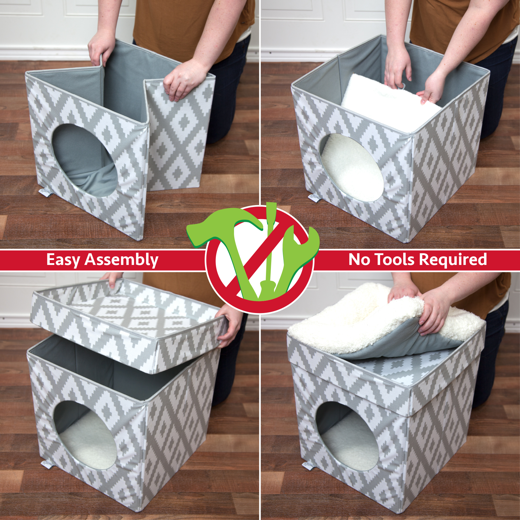 Kitty City Large Cat Bed Cube, Stackable, Gray, 19" photo 3