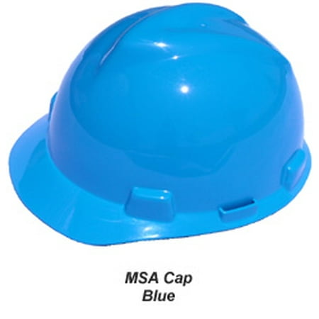 MSA Blue V-Gard Polyethylene Slotted Cap Style Hard Hat With 1 Touch Suspension