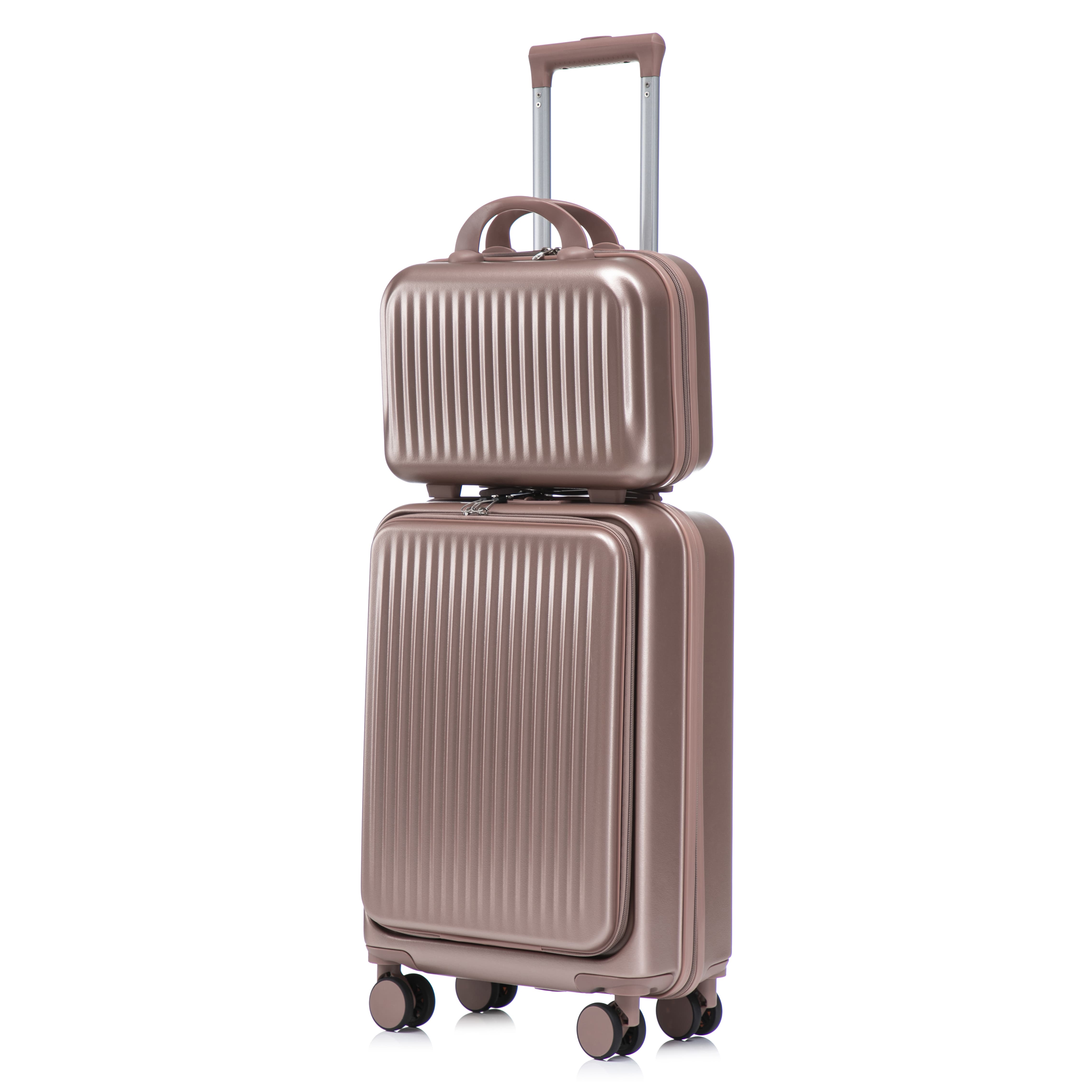 Leumius 2 Piece in ABS Spinner WheelLuggage Sets, HardsideSuitcase with CombinationLock,20 inch Carry OnLuggage 14 inch CosmeticCase,Champagne