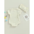thumbnail image 4 of Spewahor Baby Girl 2 Piece Outfits Solid Color Short Sleeve Romper with Bow Headband Set Summer Clothes, 4 of 9