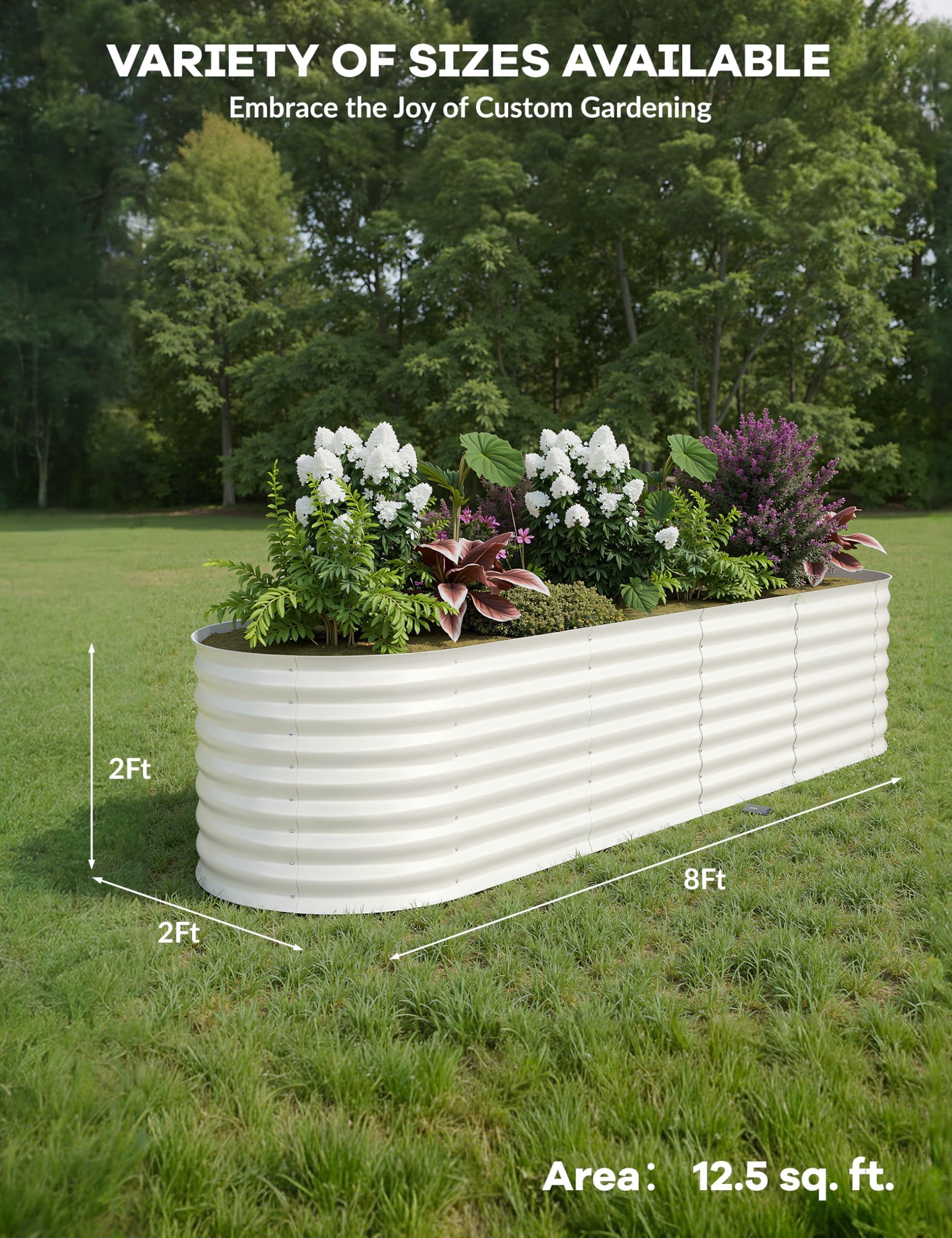 2Pack 8'*2'*2' Oval Metal Raised Garden Bed – Heavy-Duty Galvanized Steel Outdoor Planter Box for Vegetables, Flowers & Herbs, Weather-Resistant, Beige