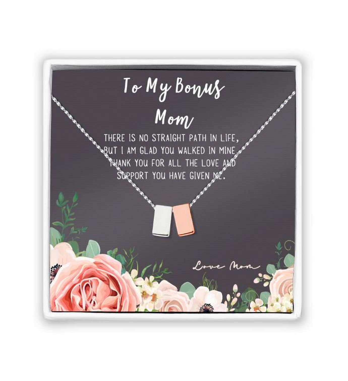 Mother's Day Gift for Mom, Mother's Day Gift for Step Mom, Bonus Mom Mother's Day Gift, Necklace and Card for Mother's Day, Necklace and Card for Step Mom [Silver-Rose Gold, No-Personalized Card]