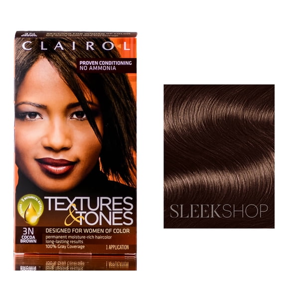 3N - Cocoa Brown , Clairol Textures & Tones Hair Color - Designed For Women of Color Hair - Pack of 2 w/ Sleek Teasing Comb