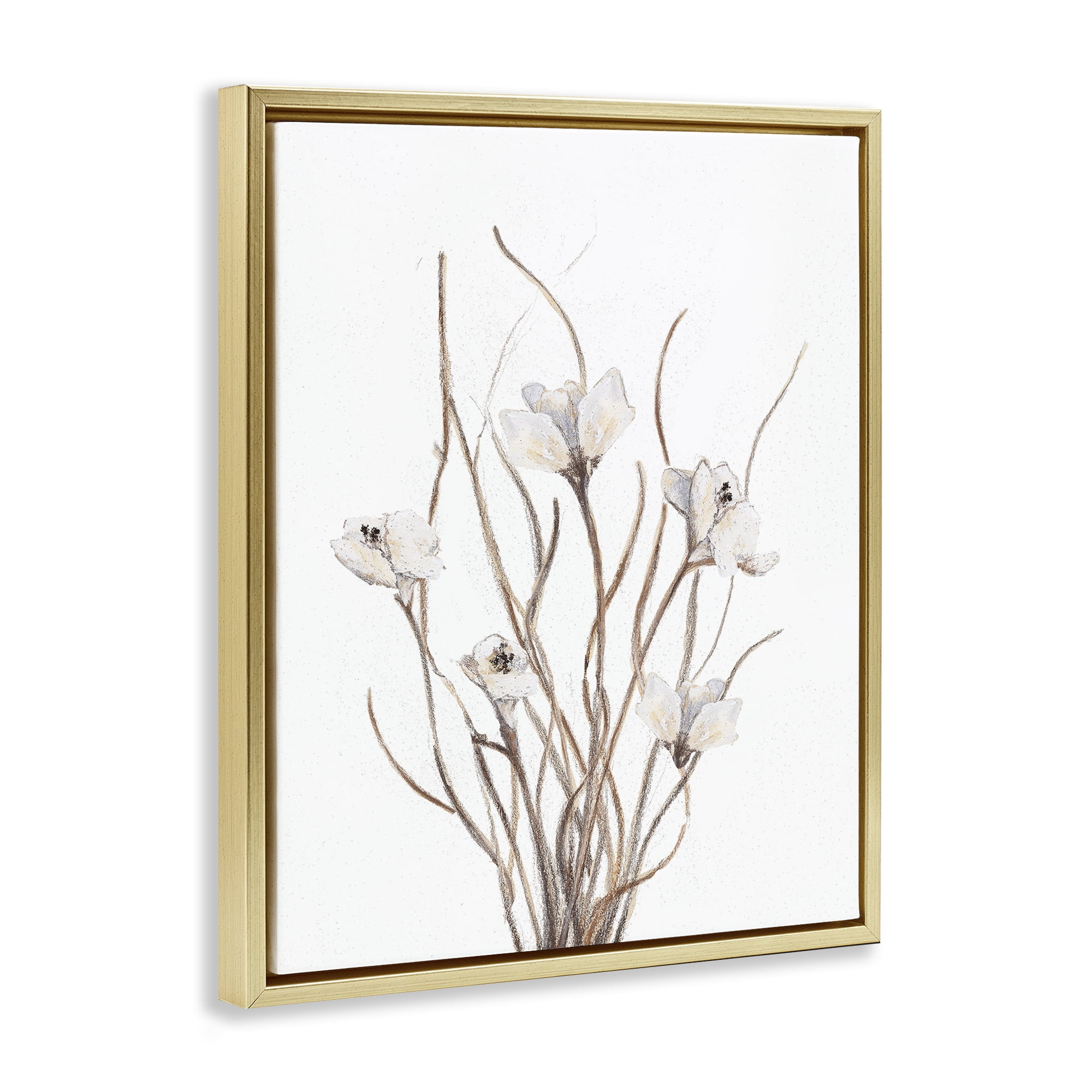 Stupell Industries Curly Floral Branches Gold Framed Floater Canvas Wall Art, design by Lanie Loreth