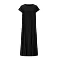 thumbnail image 4 of ZQUUVOU Women's Plus-Size Casual Dress Short-Sleeved Mid-Length Pleated High-Waisted Solid Color Dress Black, 4 of 6