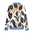 thumbnail image 4 of Long Sleeve Crewneck Pullover for Women Faux Denim Collar Leaf Print Sweatshirt Loose Fit Casual Graphic Top Soft Breathable Daily Wear Clothes, 4 of 5