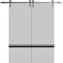 Sturdy Double Barn Door 36 x 80 inches with | Planum 0012 Grey Matte with Frosted Glass | Stainless Steel 13FT Rail Hangers Heavy Set | Solid Panel Interior Doors